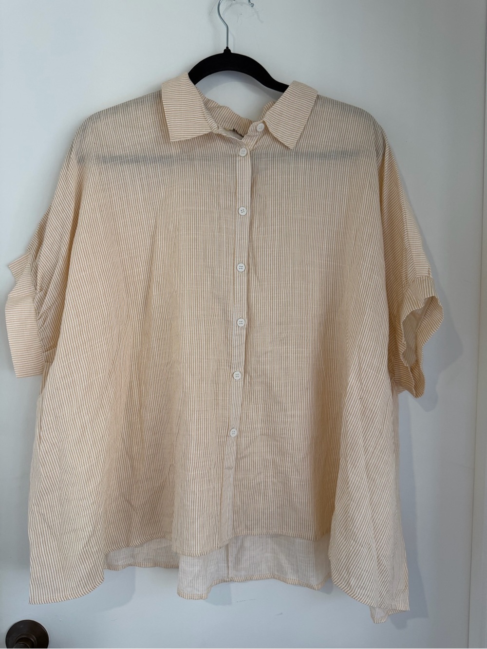 Umgee Beige Striped Button-Down Shirt Oversized NWOT